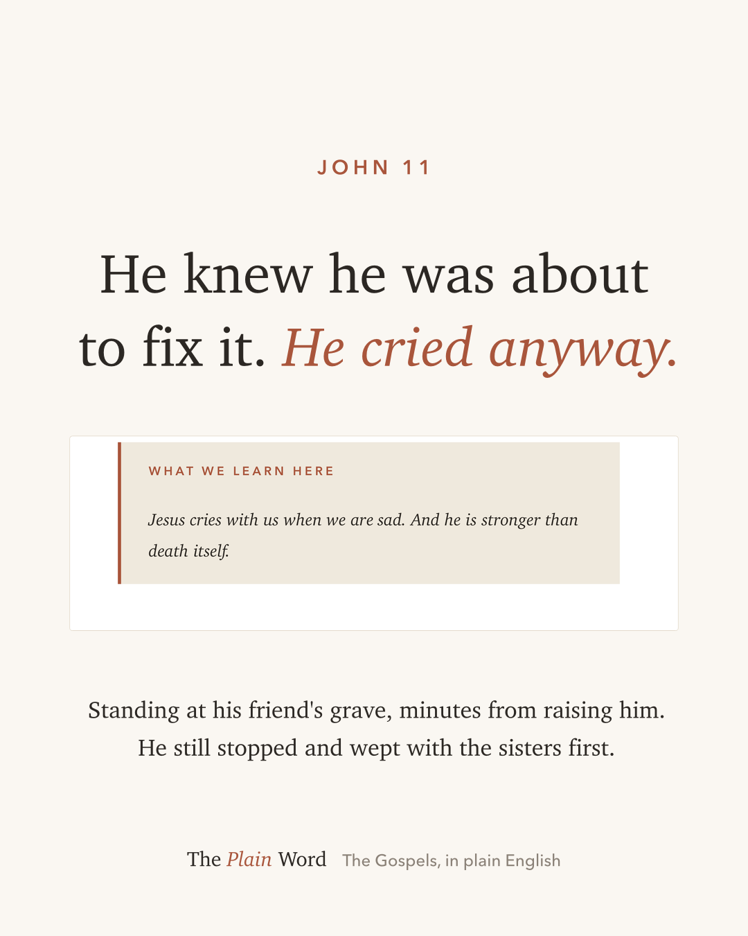 A real page from the book showing plain-English Gospel text.
